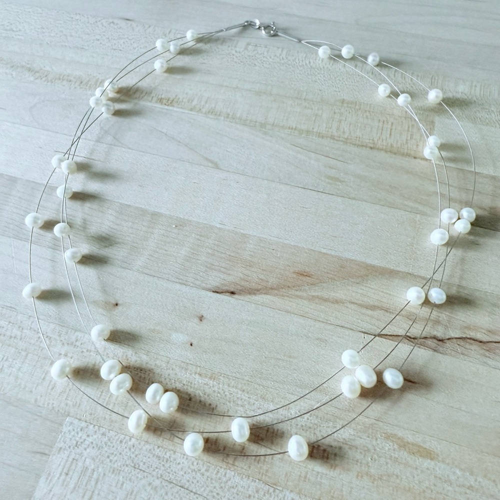 White Pearl Illusion Necklace - Picture 1 of 3